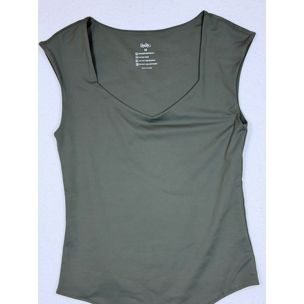 ReoRia Olive Green Square V-Neck Cap Sleeve Thong Bodysuit Womens Medium